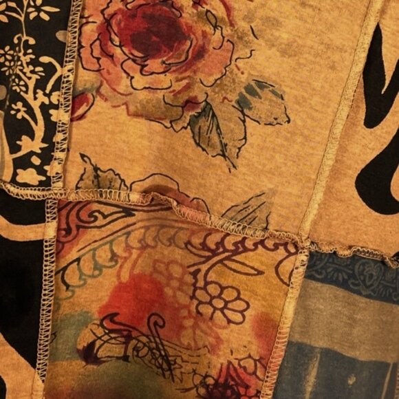 Boho Hoodie Patchwork Hooded Cardigan Cotton Zip Sweater Exposed Seam Earthtones - Picture 7 of 16